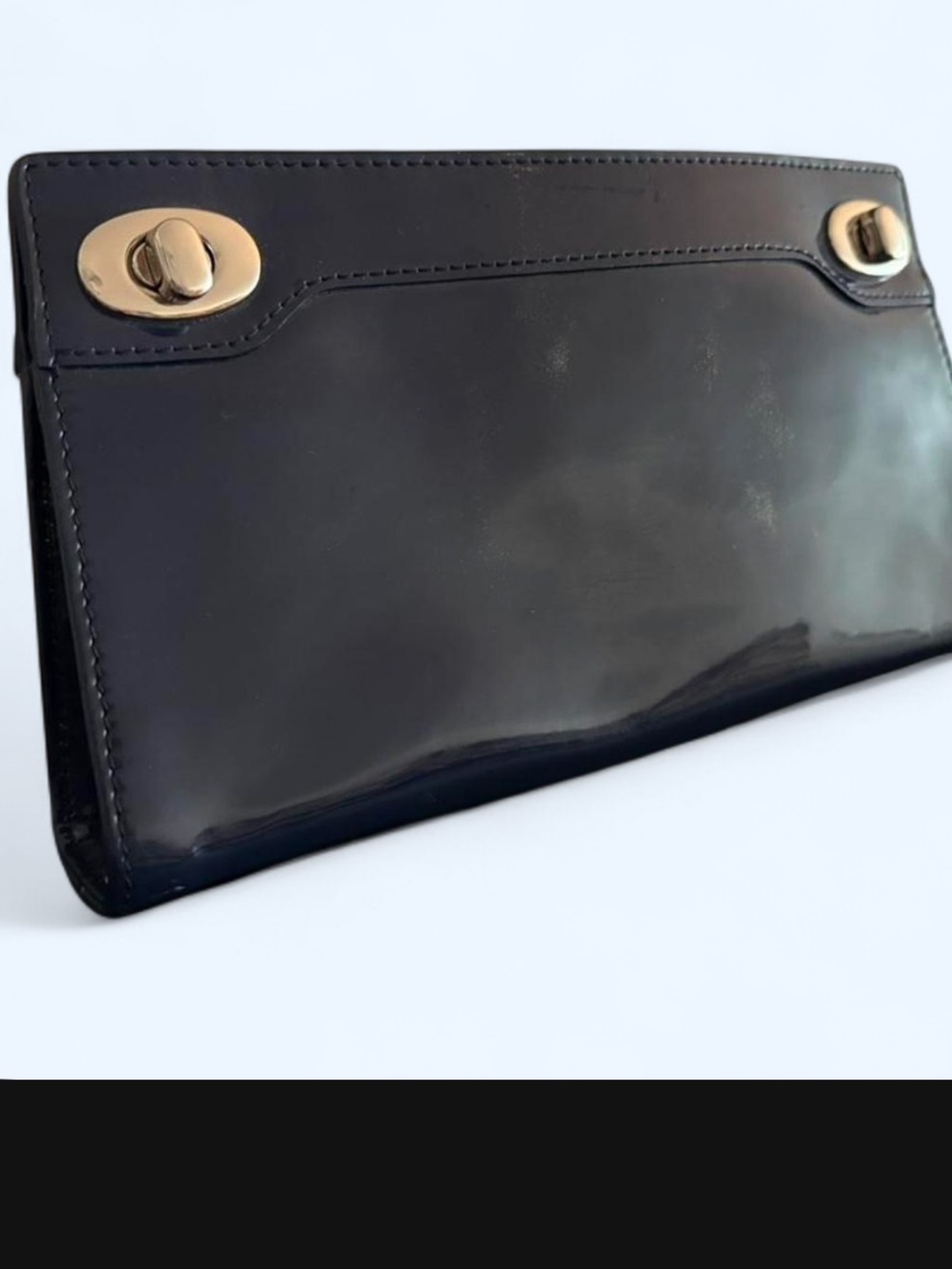 Scoop NYC 2000s Faux Patent Leather Clutch - Navy Blue with Silver Hardware